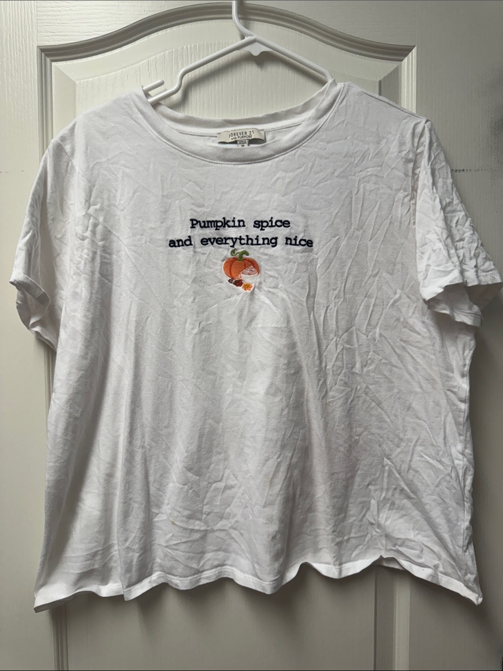 Pumpkin Halloween-  White Tee with Pumpkin Embroidery